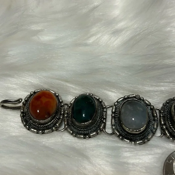 Elegant Silver and Multicolor Gemstone Bracelet - Picture 2 of 8